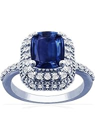 14K White Gold Cushion Cut Blue Sapphire Ring With Sidestones (GIA Certificate)