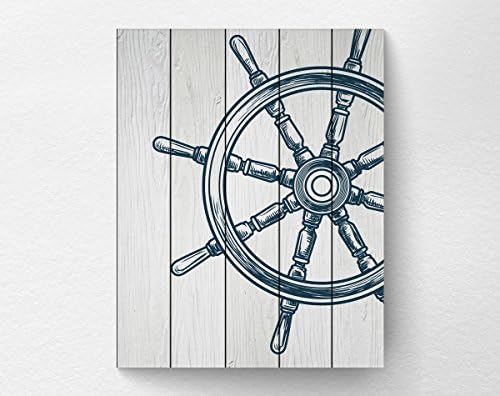Nautical Wheel Decor Art Print, Nautical Bathroom Art, Sailing Art Print, Nautical Nursery, Beach Art - NOT REAL WOOD