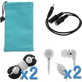 GTMax 3.5mm Audio Y Cable 1M/2F + 2x White 3.5mm Soft Gel Headset + 2x Black Headset Wrap + Microfiber Case for Smartphone / Cellphone ; Coby, Create Zen, Sony Walkman, Microsoft Zune, SanDisk Sansa, Apple ipod mini / nano / touch Mp3