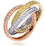 Graceful and Stylish: Designer Inspired Gold Vermeil Trinity Rolling Ring with Multicolored CZ Diamond