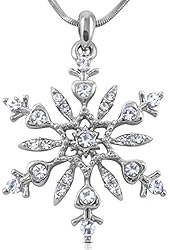 Large 1-1/4" Silver Tone Snowflake Crystal Pendant Necklace Winter Bridal Fashion Jewelry