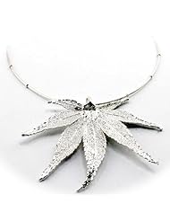 Silver Plated Japanese Maple Real Leaf Sterling Silver Omega Chain Necklace 18 Inch
