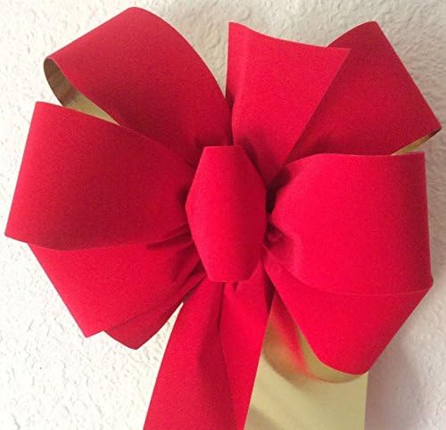 FREE Shipping 8 Pack (6.25 each) Handmade Red Velvet w/ Metallic Gold Back Bows 8.5" Width 15" Long Tails 6 Loops and Center Loop. Weatherproof &amp; Waterproof, Perfect Indoor &amp; Outdoor Christmas Bow