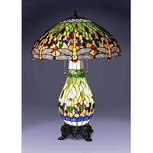 Tiffany Style Green Dragonfly Double Lit Table Lamp 18-inch Shade by Chloe Lighting
