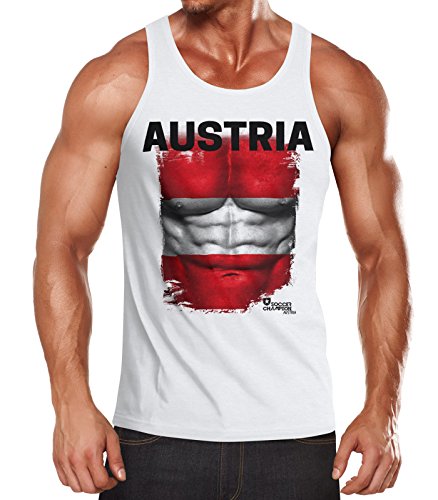EM Tanktop Herren Fußball Österreich Austria Flagge Fanshirt Waschbrettbauch Muskelshirt MoonWorks® weiß XL