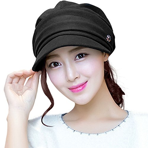 Siggi Womens Winter Newsboy Cabbie Cap - Velcro Adjustable Colors Poofy in Back
