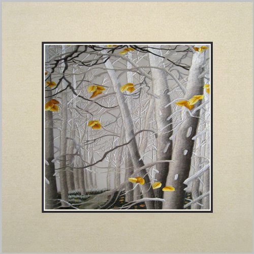 Susho, King Silk Art 100% Handmade Suzhou Silk Embroidery - White Birch Forest - White Mat, No Frame 37116W