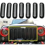 Sunroadway&reg; Black Front Grill Mesh Grille Insert Kit For Jeep Wrangler Rubicon Sahara Jk 2007-2015 7PC