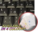 GERMAN KEYBOARD STICKERS WITH WHITE LETTERING ON TRANSPARENT BACKGROUND