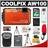 Nikon Coolpix AW100 Shock & Waterproof GPS 16.0 MP Digital Camera (Orange)  ....