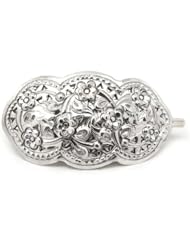 Medium Ornate Victorian Style and Daisy Flower Sterling Silver Hair Clip Pin Barrette