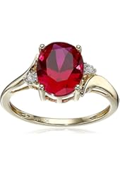 10k Yellow Gold Created Ruby and Diamond Accent Ring, Size 7