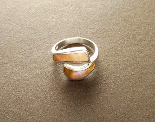 MOP Wave Ring - Curve Mother of Pearl Inlay Sterling Silver 925 Ring - Inlay MOP Ring - Genuine Cooper MOP Ring.