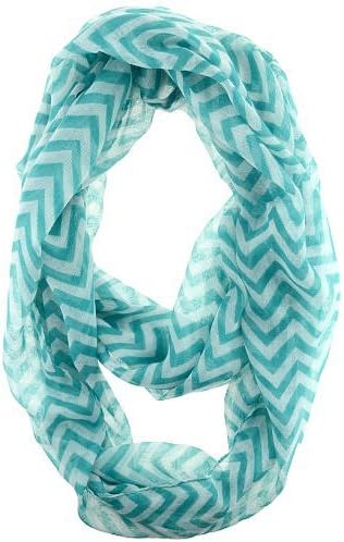 Thin Chevron Zig Zag Infinity Scarf (Teal & White)
