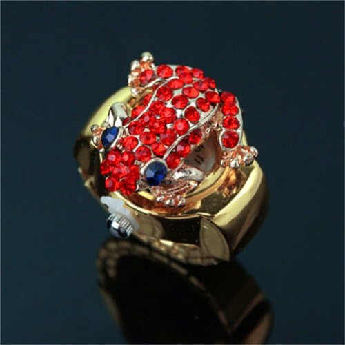 Coostyle Red Rhinestone Gold Frog Finger Ring Watches (With Gift Box and Greeting Card) Cool Stylish Silver Stainless Steel Metal Accessories Watches for Men Women