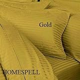 Homespell Egyptian Cotton 1000 Thread Count Sateen Stripe 7 Pcs Sheet Set & Duvet Cover Set Combo Gold King.