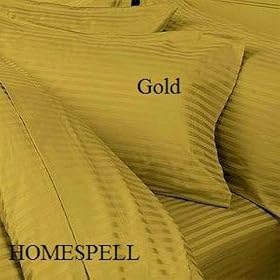 Homespell Egyptian Cotton 3 - Pc Duvet Cover 1000 Thread Count Sateen Stripe Gold (Full).