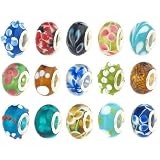 50pc Lot Lampwork Murano Glass European Mix Beads - Compatible with Pandora, Chamilia, Troll, Biagi