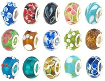 50pc Lot Lampwork Murano Glass European Mix Beads - Compatible with Pandora, Chamilia, Troll, Biagi