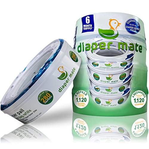 Diaper Mate Refill for Diaper Genie Diaper Pails 4 Pack - 1,120 Count - 6 Month Supply