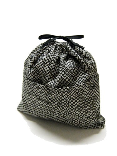 Yukiko Sato D2 SHIBORI Black of Drawstring TESAGE Purse Organizer, lined in water-proof micro fiber, Purse Insert Reusable Washable Lunch bag