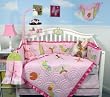 SoHo Pink Critter Baby Crib Nursery Bedding Set 13 pcs included Diaper Bag with Changing Pad & Bottle Case
