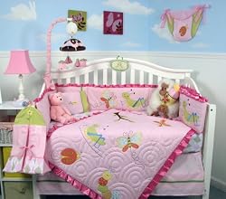 SoHo Pink Critter Baby Crib Nursery Bedding Set 13 pcs included Diaper Bag with Changing Pad & Bottle Case
