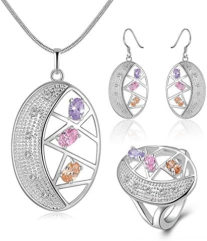 Hot Sale Wedding Fashion 925 Silver Plated Jewelry Pendant Set Necklace&ring&earing (Style 3)