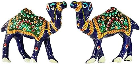 Crafticia Craft Rajasthani Handicraft Traditional Cast Iron Humpy Camel Figurine Featuring Meenakari Art Work Pair Multi