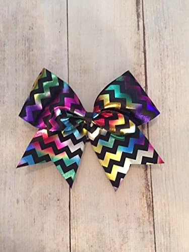 Black Cheer Bow, Rainbow Metallic Chevron Cheer Bow, Chevron Cheer Bow, Hair Bow