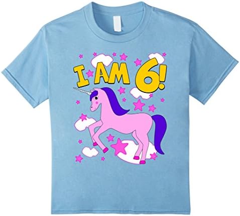 Kids Girls 6th Birthday T-shirt.Girls 6 year Birthday Unicorn Tee 6 Baby Blue