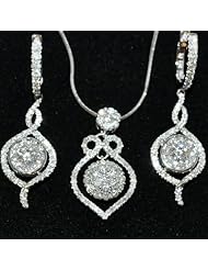 Diamond Earrings & Pendant Set Vintage Designer 14K White Gold 2.64ct Chandelier