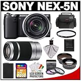 Sony Alpha NEX-5N Digital Camera Body & E 18-55mm OSS Lens (Black) with E 55-210mm Lens + 32GB Card + Battery + 4 Filters + Telephoto & Wide-Angle Lenses + Case + Accessory Kit