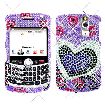 Premium Purple Hearts Bling Diamond Design Snap-On Cover Hard Case Cell Phone Protector for Blackberry Curve 8300 / 8310 / 8320 / 8330
