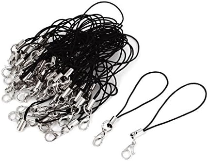 Wayseek 100 PCS 3 inches Black Color Cellphone Strap with Silver Color Tone Split Ring and Lobster Clasp