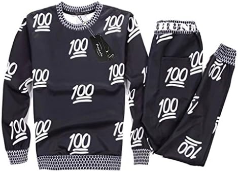 Roseate Unisex 3D Emoji 100 Scores Sweatsuits Sweatpants Shirt Joggers Black
