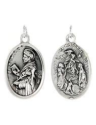 Sterling Silver Saint Dominic and Queen of the Most Holy Rosary Medal Pendant 1 X 5/8 inch (24 mm X 16 mm).