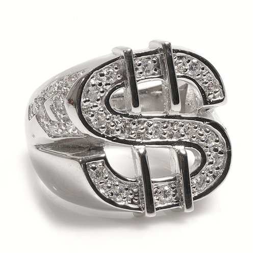 Sterling Silver Men's Rings with Clear Cubic Zirconia - Sizes: 8-11