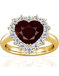 18K Yellow Gold Heart Cut Ruby Ring With Sidestones
