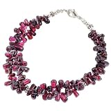 EXP Handmade Red Garnet Teardrop Bracelet With Antiqued Silver Beads