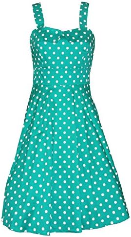 Vintage Style Shoulder Strap polka dot front fold-over dress (Large, Emerald Green)