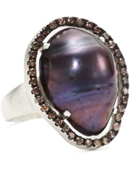 Jordan Alexander "Slice" Silver and Exterior Navy Pearl Slice and Chocolate Diamond Ring, Size 7