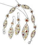 Sterling Silver Gold Plated Red CZ Pendant, Bracelet and Earring Set