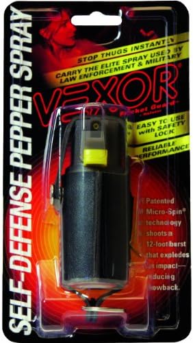 Vexor Self Defense Pepper Spray 3/4 -Ounce Micro-Spin Pepper Spray with Vinyl Clip and Key Holster