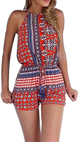 Bestpriceam® Women Romper Sexy Jumpsuit Casual Sleeveless Summer Beach Jumpsuits (XL, Red)