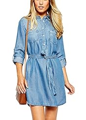 3/4 Sleeves Asymmetric Denim Fall  Shirt  Dress