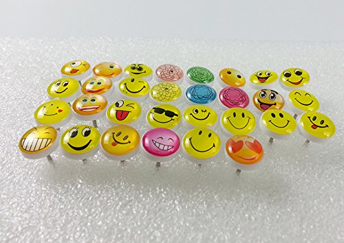 Duoduo888 Retro Smiley Face Push Pins Plastic Head Thumb Tacks Drawing Pin 50 Pcs for School ,Home , and Office Use