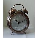 Desk clock silver dial antique copper finish bell alarm