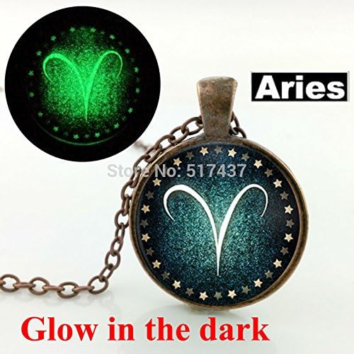 Pretty Lee Glow In The Dark Jewelry Aries Necklace Zodiac Sign Pendant Constellation Jewelry Glass Art Photo Glowing Necklace Pendant