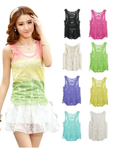 HnB New Fashion Womens Summer Pullover Vest Net Yarn Crochet Sleeveless Tops Blouse
